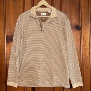 Haggar Clothing‎ Pullover Knit 1/4 Zip Men's Medium Tan Brown Green Houndstooth